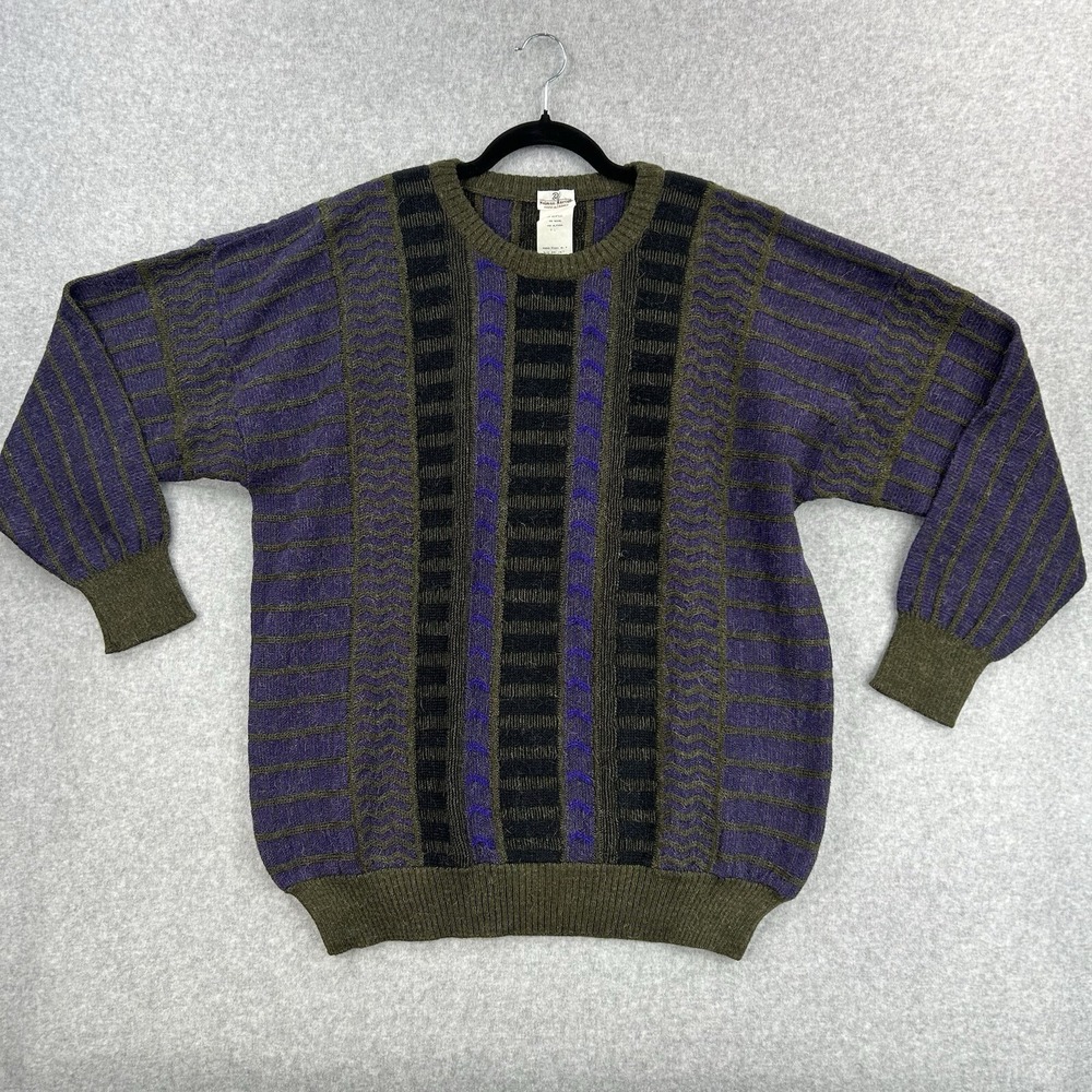 Vintage Neiman Marcus Mens XL Sweater Wool Alpaca Blend Gray Blue France EUC
